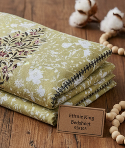 Ensemble de draps de lit en coton 100% non tissé Ethnique King Size Housses de coussin Impression bloc à la main Jaune Floral Design 93x108 pouces Maison - Product Image 4