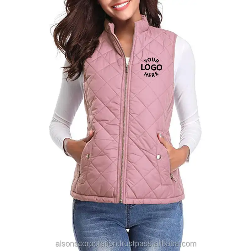 Custom Logo & Desgin Print 2023 stand collar sleeveless jacket clothes 100% polyester lightweight puffer vest for women