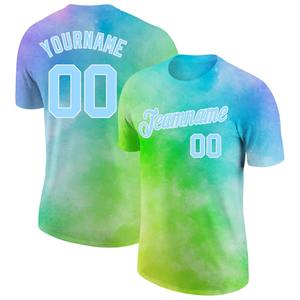 Wholesale Direct shirts Engro Sportswear industry t-shirts Custom Tie <b>Dye</b> Light <b>Blue</b>-White 3D Rainbow Performance T-Shirt - Product Image 1
