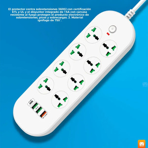 Multiprise USB de bureau avec protection contre les surtensions - Couleurs assorties - Product Image 3