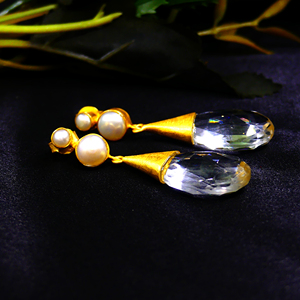 Traditional 925 Sterling Silver Ladies <b>Earring</b> Set Chunky Classic Trendy Unique with Gold Plated <b>Crystal</b> Charm Pearl Gemstones - Product Image 4