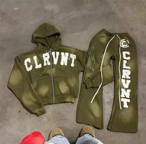 Survêtements évasés de qualité supérieure avec fermeture éclair et lavage à l'acide, jogging pour jambes, ensembles sweats à capuche et pantalons de survêtement pour hommes - Product Image 4