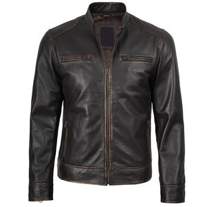 Veste en cuir de motard pour homme de haute qualité avec logo personnalisé, broderie épaisse, fermeture éclair, veste en cuir de moto pour homme - Product Image 1