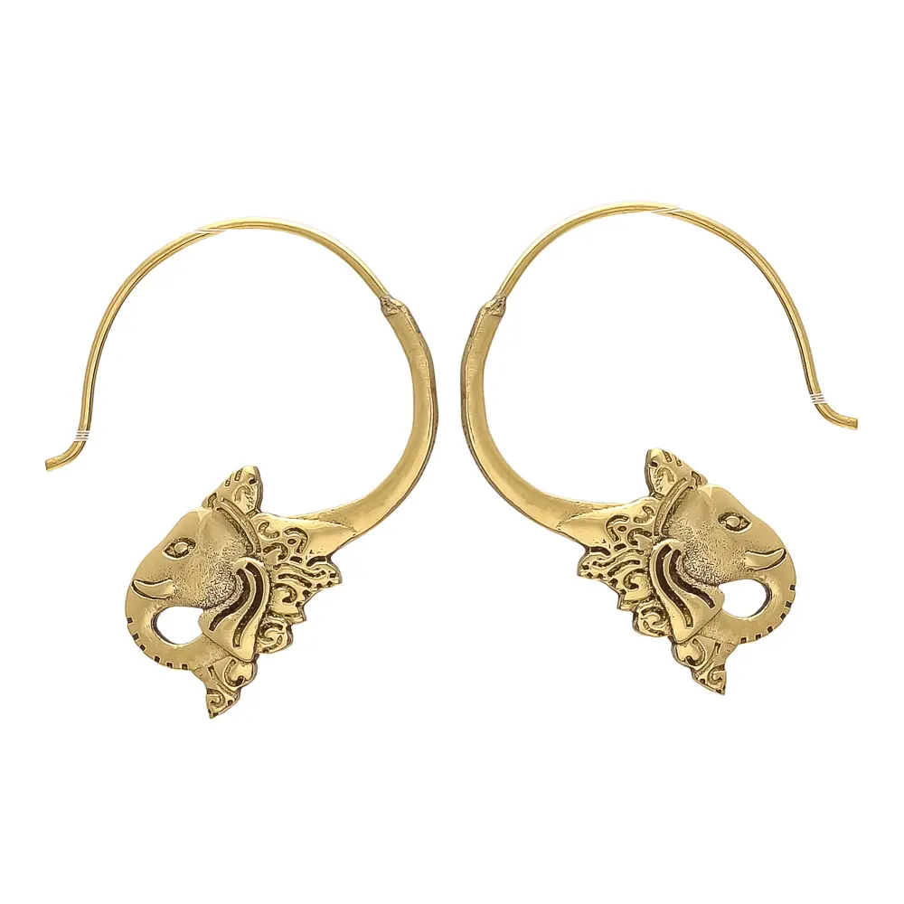 독점 금도금 황동 귀걸이 착용 후프 귀걸이 나선형 Baali 코끼리 디자인 오픈 원형 원형 모양