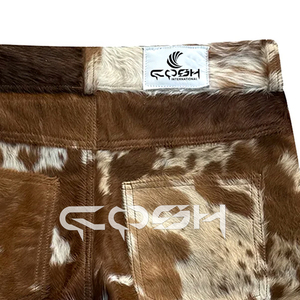 Pantalon en cuir véritable de vache brun et blanc de haute qualité, coupe droite, taille mi-haute, coupe vintage, coupe-vent, pour l'hiver, fabriqué au Pakistan - Product Image 5