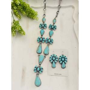 Ensemble de collier lariat Betty Tom Mine 8 avec grappe de fleurs en turquoise et argent sterling pour cadeau - Product Image 2
