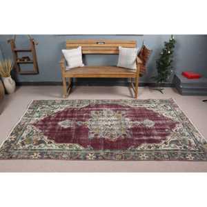 Tapis turc vintage, tapis de sol 4,4x7,9 pieds, tapis en laine à carreaux rouge et vert - Product Image 2