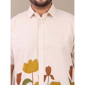 Amanush <b>Men's</b> Cotton Plus Size Placement Floral Print Casual Shirt Short Sleeve Turn-down Collar Linen Summer Wear <b>Mens</b> Shirts - Product Image 2
