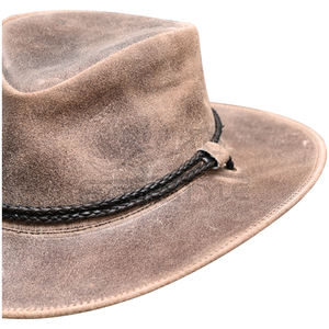 Chapeau de cowboy en cuir beige de qualité supérieure, style australien, pour hommes, style outback personnalisé, exportateur de couvre-chefs, chapeau western à large bord - Product Image 2