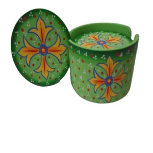 Ensemble de sous-verres de haute qualité, ensemble de 6 sous-verres ronds en bambou avec motif de fleurs en plusieurs couleurs - Product Image 1