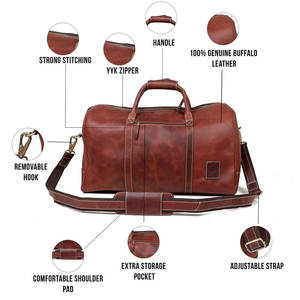 Sac à Main en Cuir - Premium Brown Leather <b>Weekend</b> <b>Bag</b> with Shoulder Strap, Elegant Travel Duffel <b>Bag</b> for <b>Men</b> and Women - Product Image 2