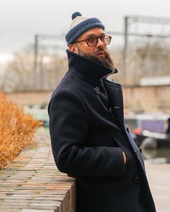 Cappotto Lungo Invernale Classico Plus Size in Lana Nera Vintage Stile Marina Militare USA, Doppio Petto, Caldo, Asciugatura Rapida, in Corduroy - Product Image 2