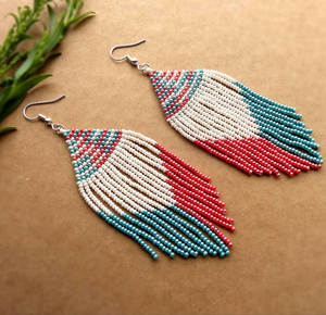 Seed Bead Earring - Native Earring - Fringe Earring - Product Image 1