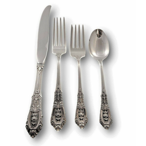 Colección brillante Juego de cubiertos de plata fuerte Diseño de mango en relieve Estilo moderno Acabado plateado Juegos de cubiertos de boda - Product Image 1