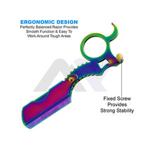 Rasoir de barbier classique à lame droite multicolores de 4,8 pouces pour hommes, pour un rasage de près, contrôle du doigt, outil de toilettage - Product Image 2