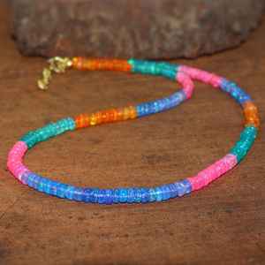 Ethiopian Fire <b>Opal</b> Beads Pendant <b>Necklace</b> Handmade Sterling Silver Gemstone IGI Certified Women & Children's Luxury Gift - Product Image 5