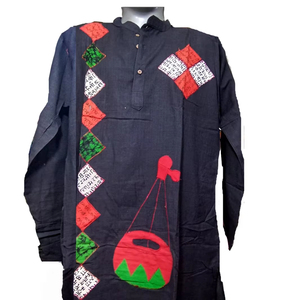 Robe tunique Kurta en coton fait à la main pour les mariages et les fêtes indiennes traditionnelles bleues sans plis toutes saisons pour hommes - Product Image 1