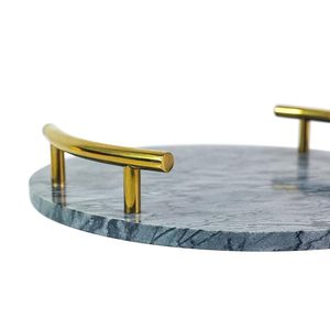 Home Decoration Natural Marble <b>Serving</b> <b>Tray</b> Luxury Gold Handles <b>Round</b> Hotel Bathroom White Marble <b>Tray</b> - Product Image 6
