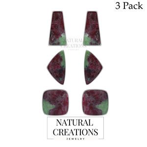 Boucles d'oreilles clous en argent sterling 925 de qualité supérieure, rubis zoïsite, forme carrée semi-trillion, fermoir papillon, sertissage clos, mariage - Product Image 2