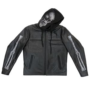 Veste de moto en cuir de toile de meilleure qualité pour hommes Skull and Bones Design avec logo avant - Product Image 3