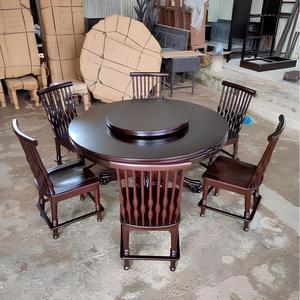Ensemble de table à manger ronde de style américain, meubles de salle à manger en bois massif, table à manger ronde brune avec chaises - Product Image 1
