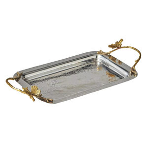 Plateau de service rectangulaire en acier inoxydable martelé avec poignées dorées, qualité supérieure, décoration d'intérieur, plat décoratif - Product Image 3