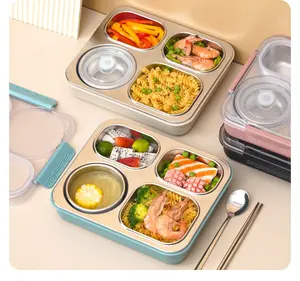 Stainless Steel Lunch Box-3 Grids/4 Grids Lunch Box Sealed Water Proof Bento Box For School Kids Bento Fresh Food Storaged Box
