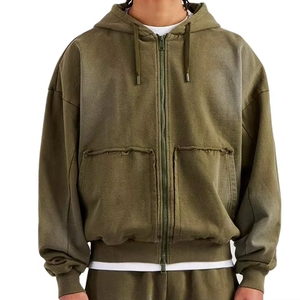 Sweat-shirts pour hommes sur mesure, coupe classique, 100% coton, lavage à l'acide, vintage, fermeture éclair, fabricants de sweat-shirts, streetwear délavé, personnalisé - Product Image 2