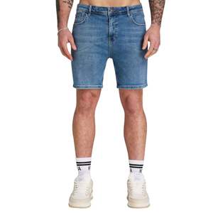 Pantalones cortos ajustados para hombre, pantalones cortos de mezclilla azul medio elásticos de corte clásico, ropa de verano, pantalones cortos informales elegantes de aspecto limpio, pantalones cortos cónicos - Product Image 2