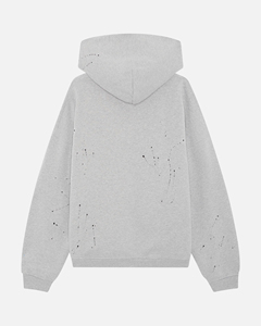 Sweat-shirt à capuche pour homme en molleton imprimé 100% coton gris chiné délavé, ourlet côtelé, style décontracté, automne, prix de gros, directement de l'usine - Product Image 6