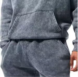 OEM Athletic Fit Acid Wash Tracksuit Mens Urban Streetwear Supply Kangaroo Pocket Hoodie Tracksuit Mens Acid Wash OEM Design - Product Image 4