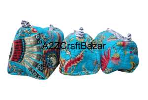 Bolsa de Maquillaje Acolchada de Algodón Orgánico, Bolsa de Cosméticos India Hecha a Mano, Neceser con Cierre, Diseño Estampado en Bloques Multicolores - Product Image 2