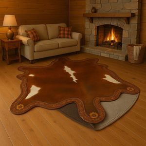 พรมหนังวัวสามสีขนาดใหญ่พรมหนังวัวธรรมชาติพื้นที่พรมหนังวัวสามารถซักได้สำหรับห้องนั่งเล่นห้องครัวในโรงแรม - Product Image 1