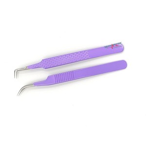 Pinzas de extensión de pestañas púrpuras Lite de alta calidad profesionales OEM nueva textura de punta de fibra para pinzas de pestañas de diferentes ángulos - Product Image 2