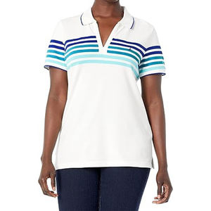 เสื้อยืดโปโลผู้หญิงคุณภาพสูงธรรมดาแขนสั้นลายทางเสื้อลำลองเข้ารูปใส่ทำงาน - Product Image 4