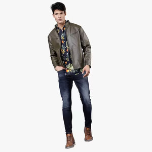 Veste en cuir à la mode pour hommes avec col montant couleur personnalisée High Street article frais teint en état neuf pour l'hiver - Product Image 2