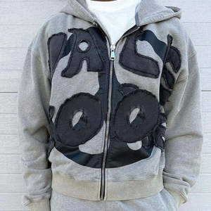 Sweat à capuche court avec broderie d'appliques Patch en détresse vintage personnalisé Nouveau pull 100% Cotton Puff Technique ODM Solid Print 3D - Product Image 5