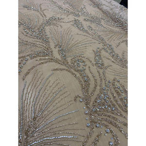 Luxury Organza Fabric Champagne Silver Sequin <b>Embroidery</b> Stretchable Metallic Wedding/Special Occasion Bags Shoes Toys In-Stock - Product Image 2
