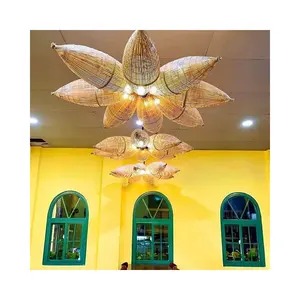Handgemachte hängende LED-Decke Rattan gewebte Home Art Lampe handgemachte Bambus lampe Kunst Single Kronleuchter in Vietnam esisch