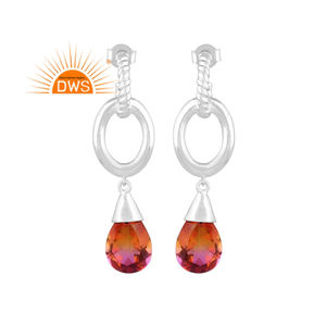 Nouvellement Design Fine Sterling Silver Natural Multi Tourmaline Bio Doublet Quartz Gemstone Dangle Boucle D'oreille Fabricant De Bijoux - Product Image 1