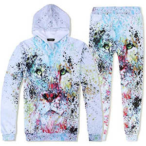 Ensemble jogging et sweat à capuche imprimé 3D lion pour homme, survêtement par sublimation 100 % coton molletonné, streetwear hiver - Product Image 1