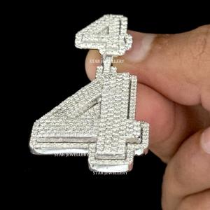 Pendentif personnalisé en moissanite, numéro, coupe ronde brillante VVS, argent 925, glacé, hip hop, unisexe - Product Image 2