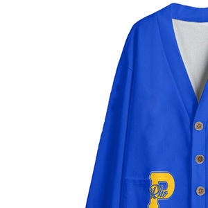 Cárdigan de lana de punto con botones y cuello en V azul Unisex bordado personalizado P o cualquier logotipo de letra para ropa universitaria/de equipo - Product Image 2