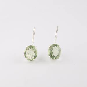 <b>Green</b> Amethyst Sterling Silver Stud <b>Earrings</b> Handmade Gemstone Jewelry for Women Rhodium Plated Party Elegant Gift Design - Product Image 1
