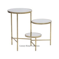 Table d'appoint de restaurant à 3 niveaux en fer et verre, table basse moderne au design attrayant, taille et couleur personnalisables