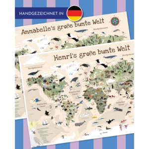 Mapa del Mundo Personalizado para Niños en Color Beige de 60 x 40 cm - Product Image 3