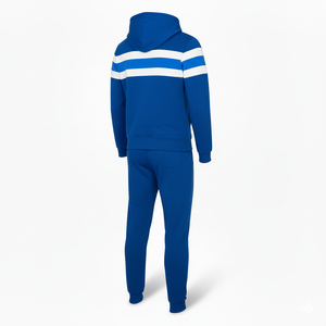 ชุดวอร์มผ้าฟลีซแบบมีฮู้ดและกางเกงจ๊อกเกอร์มีซิปเต็มตัวสำหรับผู้ชายผ้าคอตตอนผสมสีฟ้าลายทางแบบสปอร์ตตัดกัน - Product Image 3