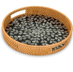 Hotels Restaurants Cafes And Canteens Usage Serving Tray Delicious Food And Dessert Round Rattan Server Tray Serving Dishes - Product Image 3