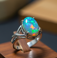 Bague en argent sterling 925 avec opale naturelle ovale, sertie à griffes, bijoux artisanaux en pierres précieuses, vente en gros Inde