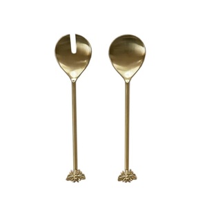 Juego de 2 para servir ensaladas de latón con diseño floral con esmalte mate para cocina, cubiertos de latón únicos, juegos de cubiertos para ensaladas - Product Image 6